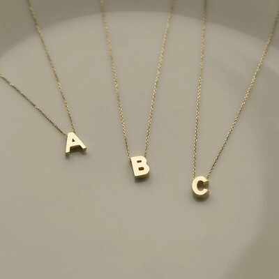 14k Massiv Gold Initialen Halskette Personalisiert Buchstabe Alphabet Anhänger Halskette
