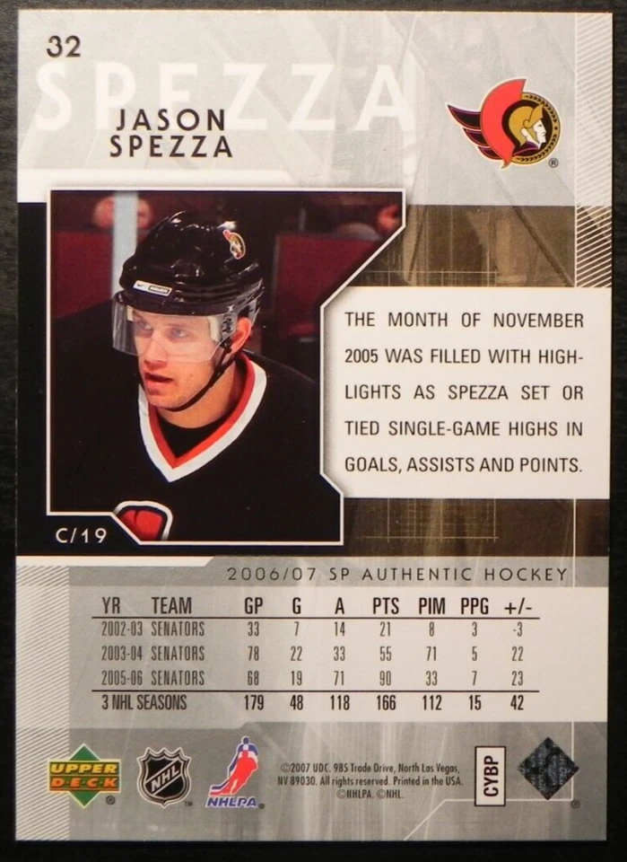 2006-07 06/07 SP Authentic #32 Jason Spezza Ottawa Senators - Image 2 of 2