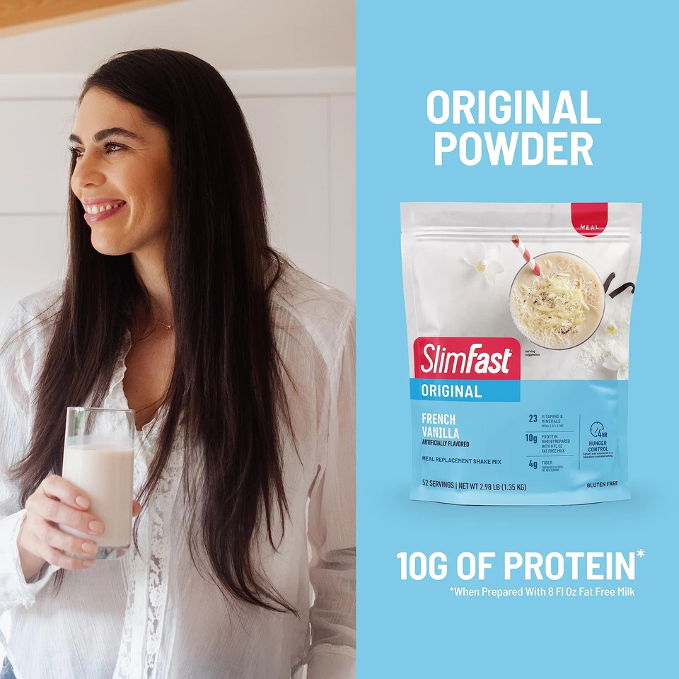 Polvo de reemplazo de comida SlimFast original batido de vainilla francés mezcla 10 g de Pro... Foto 4 de 4