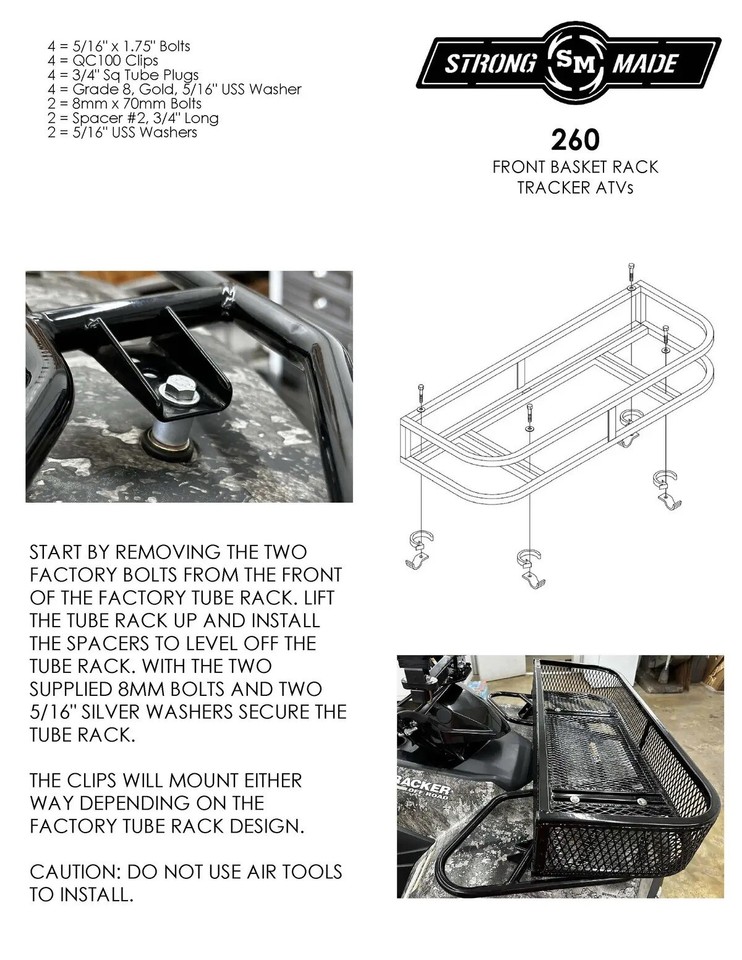 Tracker 450 Front Rack STRONG MADE FRONT BASKET RACK TRACKER ATV's | eBay