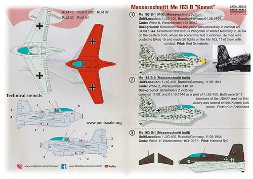 Calcomanía de avión escala 48-216 1:48 Messerschmitt ME-163 B cometa tobogán acuático - Imagen 4 de 24