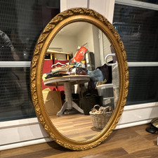 Oval Antique Gold Framed Wall Mirror Vintage/Retro Vertical 80 x 40cm