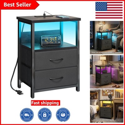 Sleek LED Nightstand: Charging Station & Spacious Storage for Small Rooms
