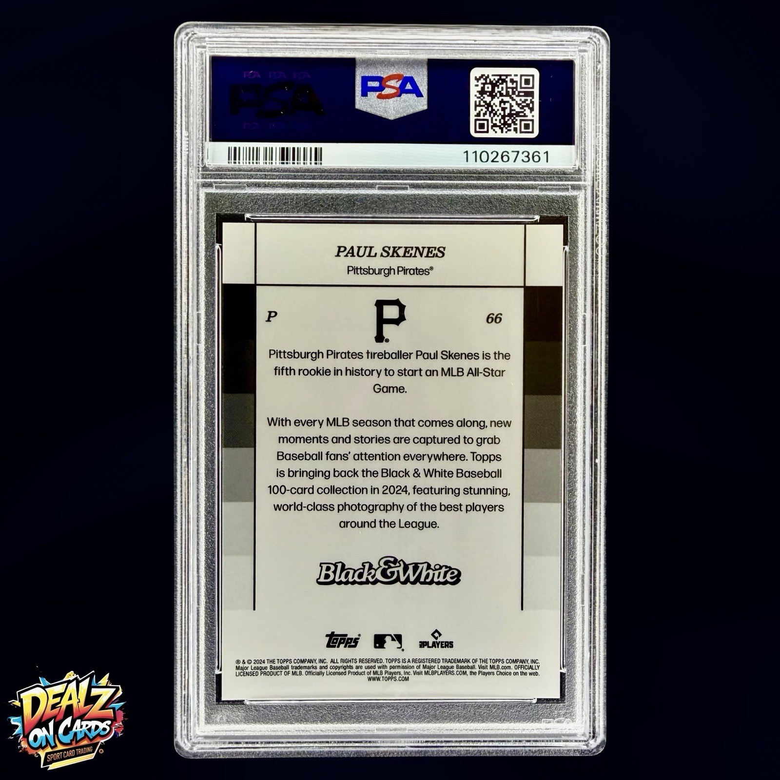 2024 Topps Black & White Paul Skenes Rookie Card #66 RC PSA 10 GEM MINT Pirates view 2