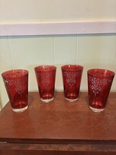 Vintage Cerve Ruby Tumblers With Platinum Design. Made In Italy. Set Of 4