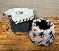 Vintage Ladies Feather Pillbox Millinery Hat Black Pink with Original Box