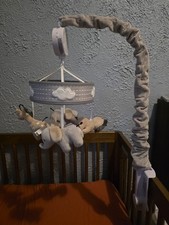 Lambs Ivy Jungle Safari Gray Elephant/Lion/Giraffe Musical Baby Crib Mobile