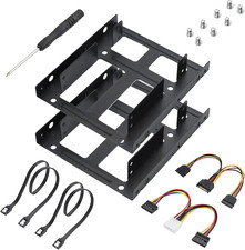 2Pcs Double-Deck SSD Mounting Bracket 2.5" to 3.5" HDD Holder SATA  Power Cable