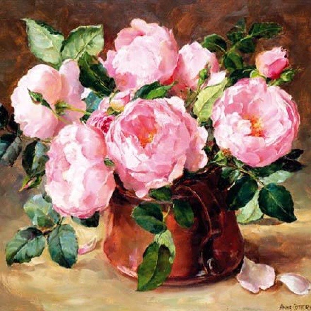 Anne Cotterill Fine Art Blank Greeting/ Birthday Card English Pink Roses Flowers