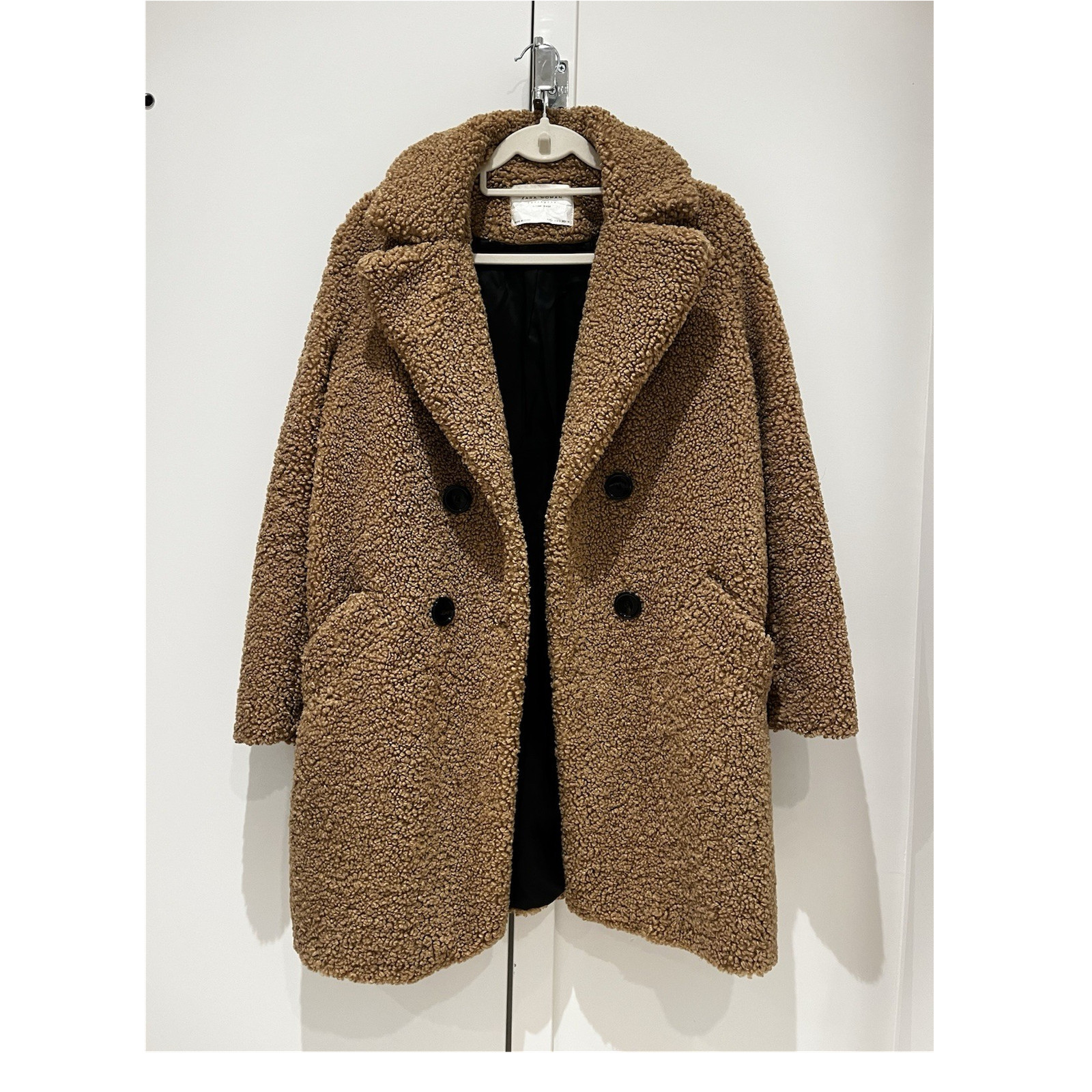 Zara Woman Brown Button Mid-Length Overcoat with Pockets, Autumn Winter, Size S