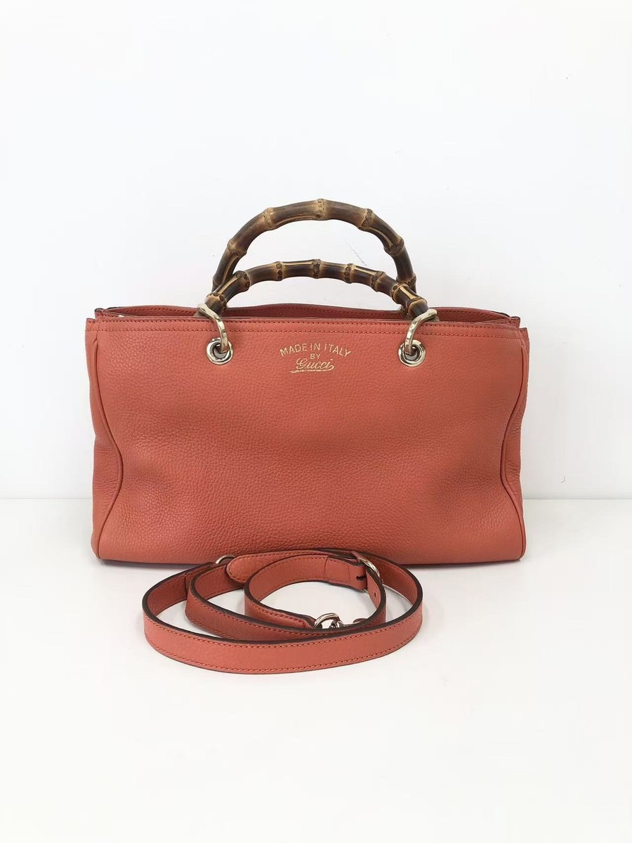 Gucci Bamboo Shopper Medium Tote Terracotta Grained Leather Bamboo