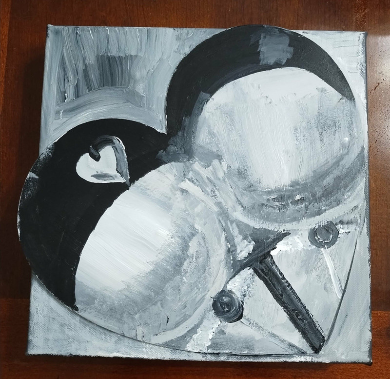 Abstract Black White Gray Hearts Painting - Small Unframed, Art Theme