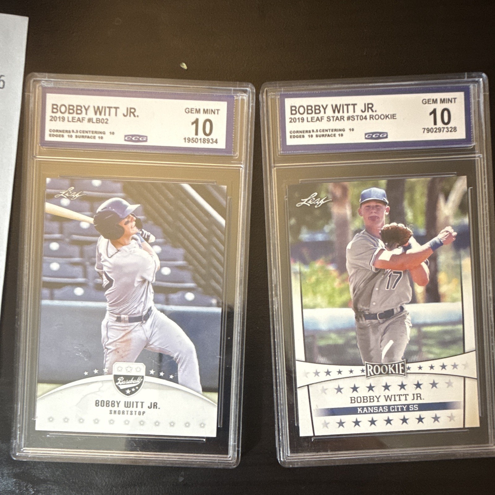 Leaf 2019 Bobby Witt Jr. Rookie 2-Card Lot LB-02/ST-04 CGC 10