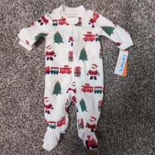 Carters 3 Month Baby Boy or Girl Fleece Sleeper White Presents Santa Tree