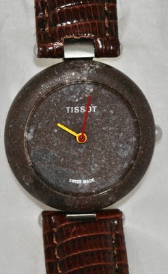 Vintage Tissot RockWatch Brown Granite Quartz Stone Brown Leather Band R150