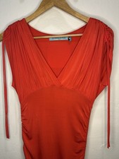 GUESS by Marciano Red Ruched Bodycon Midi Dress V Neck Draped Sexy Evening