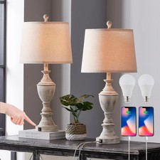 28.7" Farmhouse Vintage Table Lamp Set of 2 with Daul USB Charging Ports QC3....