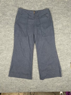 Tom Tailor Women s Blue Wide Leg Linen Blend Pants High Waist Zip Front Medium