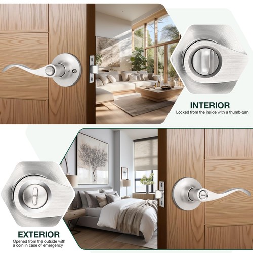 4 Pack Privacy Door Levers Brushed Nickel Privacy Door Handles Keyless Interi... - Picture 4 of 8