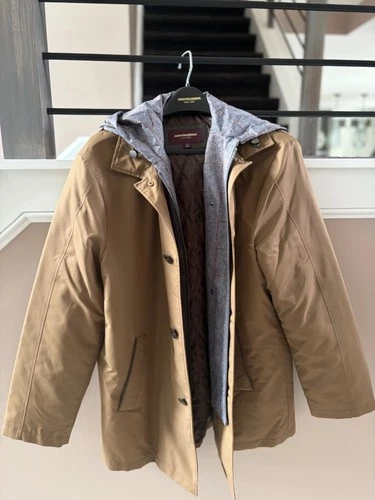 Mens Medium Johnston & Murphy Upton Whiskey Brown Gray Plaid Liner Raincoat NWOT - product listing photo