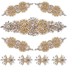 9 Pack Rhinestone Crystal Wedding Applique Iron on Patch DIY Sewing Gold