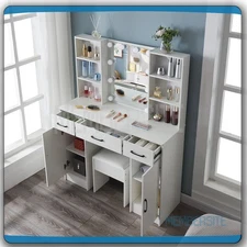 100cm Makeup Vanity Table With Mirror Dressing Desk w/Stool 5 Drawers 6 Shelves