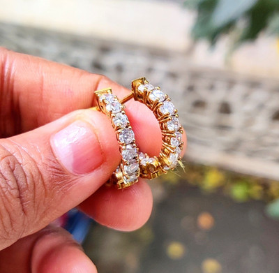 1.40Ct Round Cut Natural Moissanite Huggie Hoop Earrings 14K Yellow Gold Plated