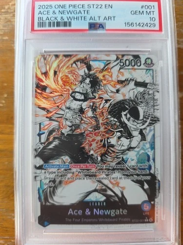 2025 ONE PIECE ST22-001 STARTER DECK ACE & NEWGATE B&W PARALLEL ALT ART PSA 10