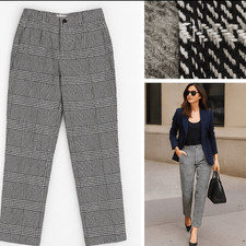 Carolina Herrera 100% Cotton Houndstooth Tapered Trousers Black White Sz S