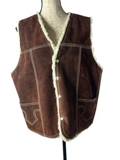 Genuine Leather Sherpa Lined Vintage Western Cowboy Mens Vest Size 48