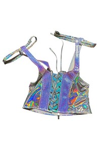 Roma Confidential Iridescent Holographic Snakeskin Corset Crop Top