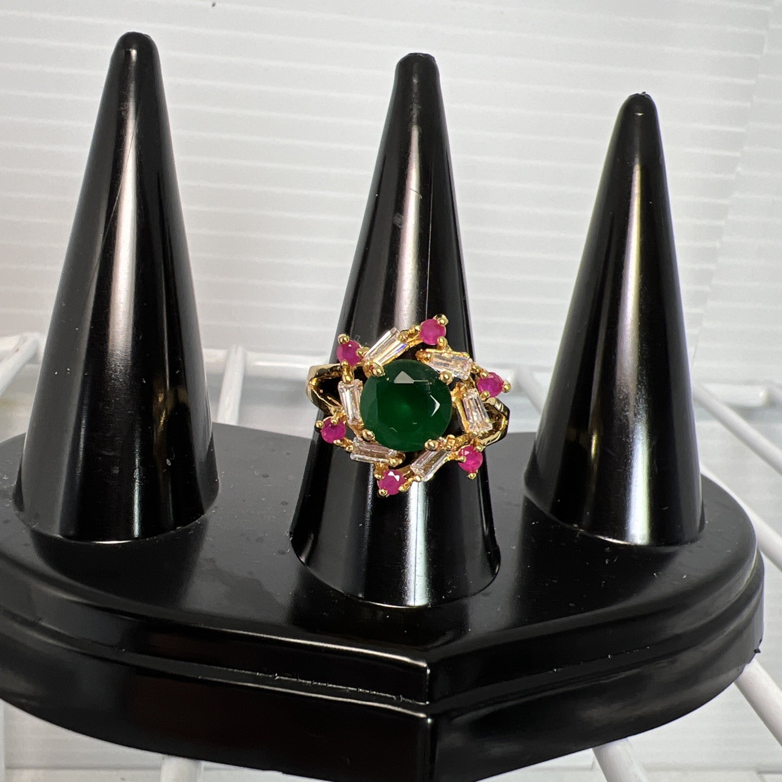 9ct Gold Ruby Emerald Ring, 9K 375 - image 1