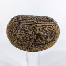 Vintage South American Peruvian Builado Folk Art Storyteller Hand Carved Gourd
