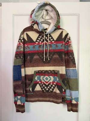 Polo Ralph Lauren Distressed Southwestern Fleece Hoodie Sherpa Mens Small Patch