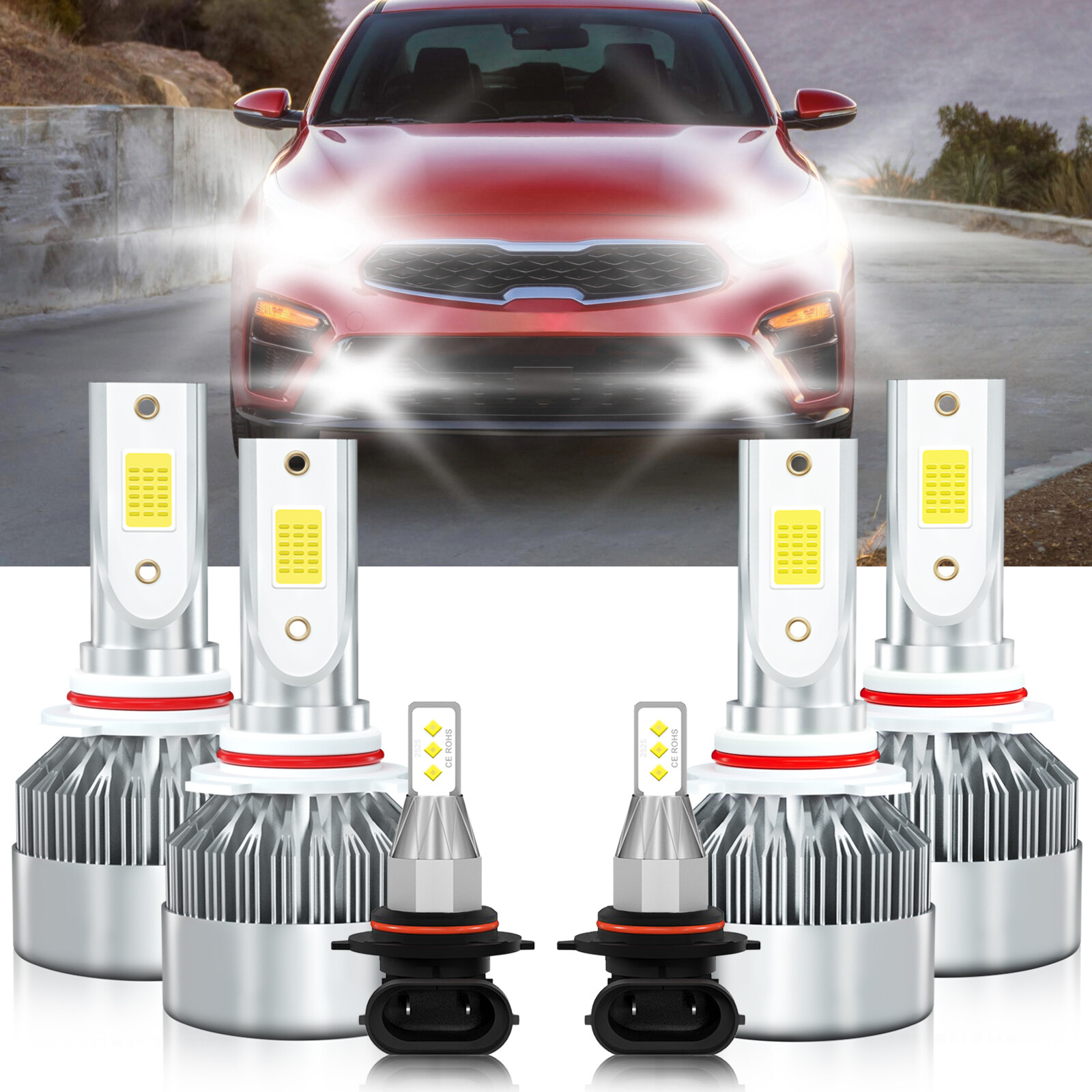For Kia Optima 2019-2019 Combo LED Headlight High Low Beam + Fog Light Bulbs Kit
