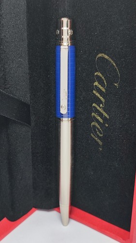 Luxury CARTIER SANTOS-DUMONT Special Edition Silver Body Ballpoint Pen -Blue Ink - Picture 3 of 5