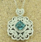 18k Solid White gold Natural Diamond & Cushion Cut Blue Zircon pendant 7.04ct CO — photo 1