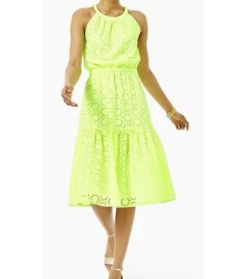 LILLY PULITZER Alda Midi Dress Prickly Pear Yellow Neon Geo Eyelet Size XS  | eBay