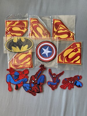 Superheld Bügelbild Patches Set, Spider-Man, Batman, Superman, Kinder, Uk X16