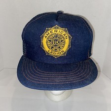 American Legion US Veterans Hat Cap Blue Denim Mesh Snapback made in USA