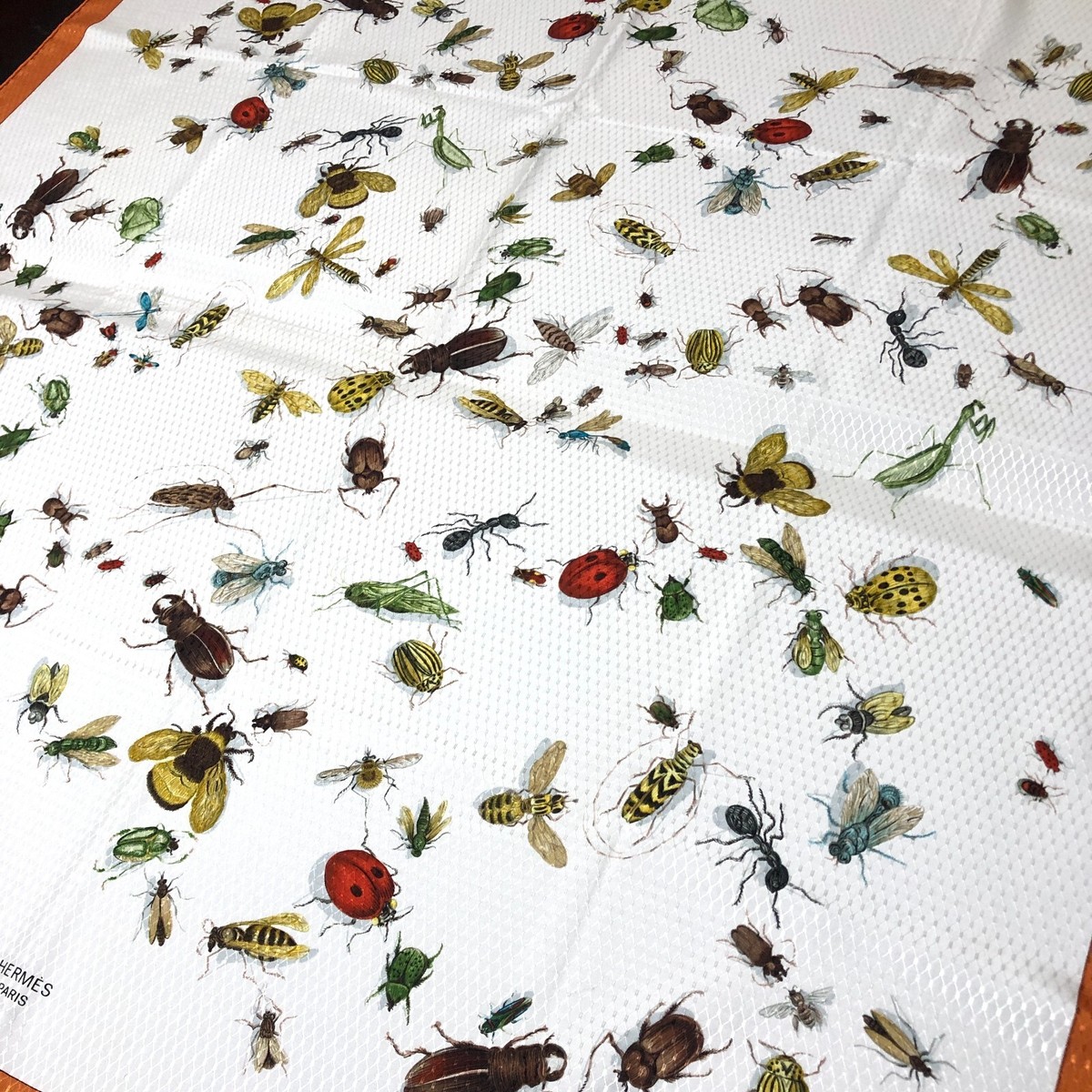 Rare!! HERMES Silk Scarf Les Insectes Bug Insect France 90 White x