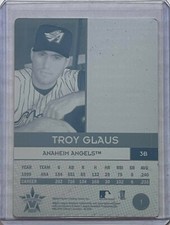 1/1 TROY GLAUS 2000 PACIFIC VANGAURD #1 PRINTING PLATE L.A ANAHEIM ANGELS 1 OF 1