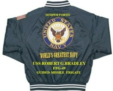 USS ROBERT G.BRADLEY FFG-49 MISSILE FRIGATE  EMBROIDERED SATIN JACKET(BACK ONLY)
