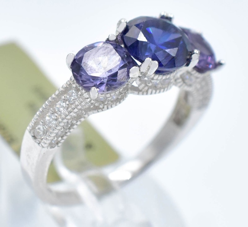 LAB CREATED ALEXANDRITE & TANZANITE /W-SAPPHIRE RING .925 Sterling Silver - NWT