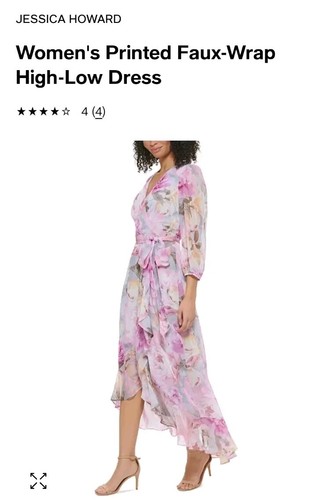 NWT Jessica Howard sz 12 Pink Floral Chiffon High Low Hem Faux Wrap Maxi Dress - Picture 7 of 13