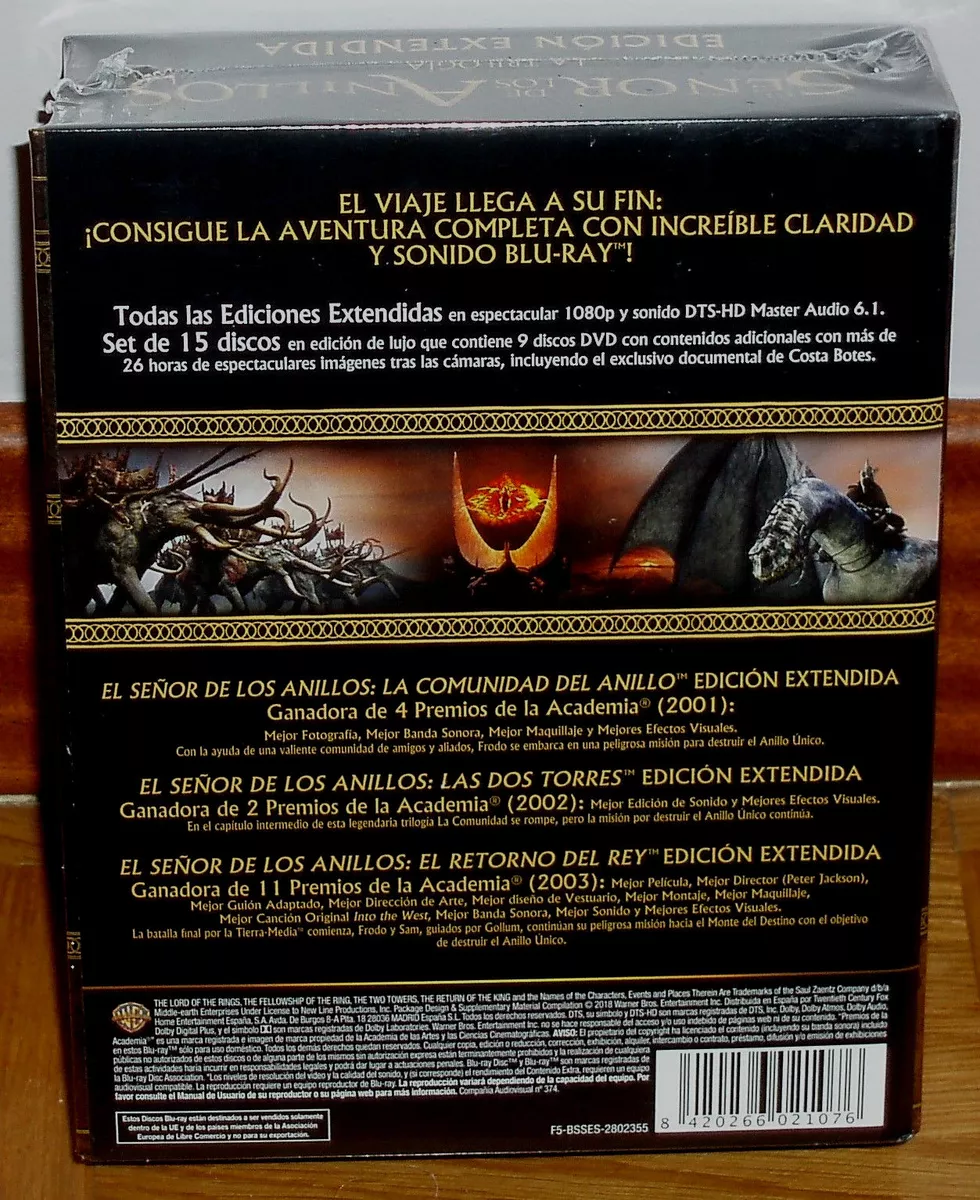 The Trilogy The Señor Of the Rings Extended Versions 6 Blu-Ray + 9