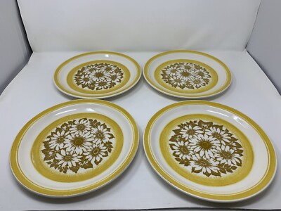 VTG PERMA-STONE Dinnerware 6 Dinner Plates 10.5'' Yellow 60s