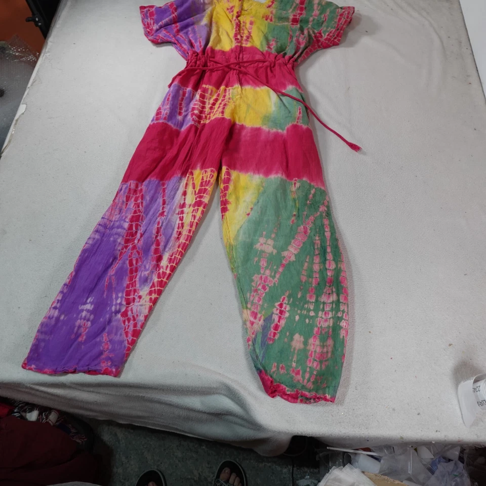 Macacão Feminino Vintage Tye Dye 1X Plus Rosa Arco-íris Body Suit Hippie Boho Sufi - Imagem 2 de 4