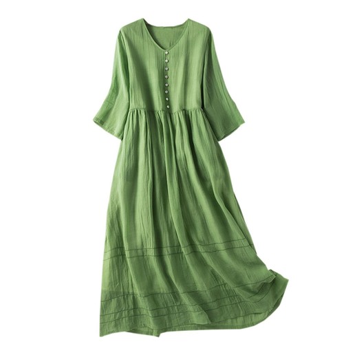 Womens Maxi Dresses Summer Plus Size V Neck Button Seaside Casual Loose Dress - Picture 12 of 30
