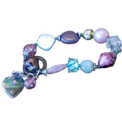 Lampwork Beaded Boho Style Chunky Purple and Blue Princess Charm Bracelet 